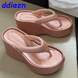 Slippers Female Silk Footwear Pink Wedges Slides Shoes For Women Flip Flops 2024 Fashion Platform Ladies