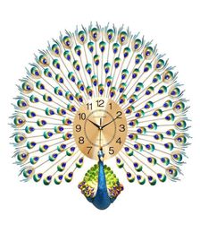 Large Peacock Wall Clock Modern Design Home Decor Watch Living Room Bedroom Mute Metal Digital s H09221298363