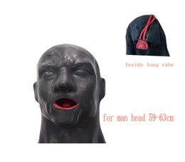 3D Latex Hood Rubber Mask Closed Eyes Fetish with Red Mouth Gag Plug Sheath Tongue Nose Tube Long and Short for Men 2207151427463