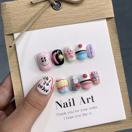 Emmabeauty Handmade Press On Nails Luxurious Temperament Niche Style Pink Handpainted CheckerboardNoEM24495 240430