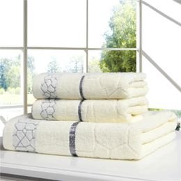 Towel Set 100% Cotton 3pcsLot Face Bath Washcloth Pink Beige Blue Colour Beach Toalla Water Cube Pattern Adults Bathroom Textile 240506