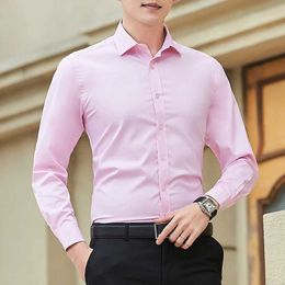 Men's Dress Shirts Casual Brand Fashion Mens Long Sle Shirt Business Pink White Shirt Large Size Slim Solid Colour Top d240507