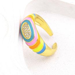 Cluster Rings AIBEF Ethnic Rainbow Colour Striped Ring Women Sweet Oval Cubic Zircon Open Adjustable Jewellery Accessries