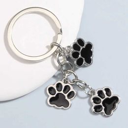 Keychains Lanyards Cute Enamel Keychain Cat Dog P Key Ring Footprints Key Chains For Women Men Handbag Accessorie DIY Handmade Jewelry Gifts