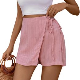 Women's Shorts Textured Wrap Asymmetrical Hem Skort Tie Side High Waist Official Store Ropa De Mujer Pantalones Corto