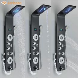 Set Senlesen Bathroom Shower Panel 6 Modes Waterfall Rain Shower Column Digital Display Shower Faucet with Massage Jet Mixer Tap