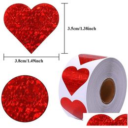 Adhesive Stickers Wholesale 1/1.5 Inch Red Heart Shape Valentines Day Paper Packaging Labels Candy Dragee Bag Gift Box Packing 500 Dro Dhwsz