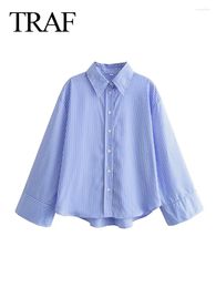 Women's Blouses Women Long Sleeve Collared Shirts And Short Shirt Woman Casual Striped Top Oversize Button Up