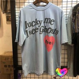 Men's T-Shirts Light Blue Lucky Me T-shirt Men Women Hip Hop I S Ghost T Red Heart Print Tops Short Seve H240507