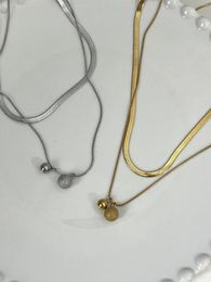 Pendant Necklaces Titanium Steel Double-layer Necklace Small & Large Balls For Female Design Sense Niche Trend Clavicle Chain
