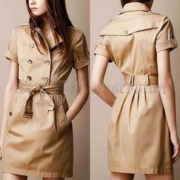 WITH LOGO British Style Trench Coat For Women New Summer Short Sleeved Dress Women's Double Button Over Long Plus Size S-5XL