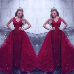 Mhamad sera v Neck Red Sleeveless ha detto abiti da ballo formali con treno staccabile Vestidos de Festa Party Gowns Estidos