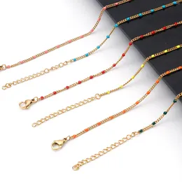 Chains 1pc 304 Stainless Steel Gold Colour Cuban Link Chain Necklace Multicolor Enamel Women Party Jewellery 45cm Long