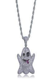 WholeHip Hop Iced Out Cubic Zircon Naughty Ghost Pendant Necklace Copper Gold Silver Rose Gold Color Men Women Jewelry5683817