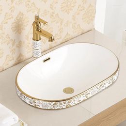 Bathroom Sink Faucets European Luxury Sinks Gold Semi Embedded Basin Circular Ceramic Washbasins Household Wash Washing