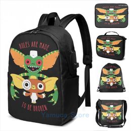 Backpack Funny Graphic Print Rules Are Made To Be Broken USB Charge Men School Bags Women Bag Travel Laptop