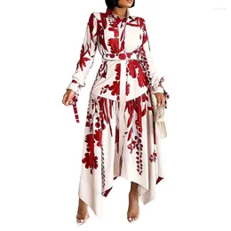 Ethnic Clothing African Print Shirt Dresses For Women Big Size Fashion Nigeria Africa Lapel Long Sleeve Irregular Dress Robe Femme