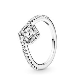 Real 925 Sterling Silver Square Wishbone Rings Luxury Designer Jewelry Women Cubic Zirconia Diamond Engagement Rings Sets with Ori5584194