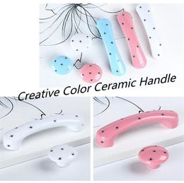 96mm Creative Fashion Cartoon color Star Chindren Room furniture handle white red blue ceramic fish Crown drawer cabinet knob 387324606