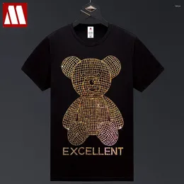 Men's T Shirts European Style Summer Fitness T-Shirt For Male Shinny Bear Drilling Cartoon Cotton Tops Mens Fashion Plus Size Short Sleeve