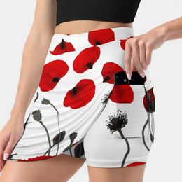 Skirts Modern Black And Red Flowers Petals Women's Skirt Sport Skort With Pocket Fashion Korean Style 4Xl