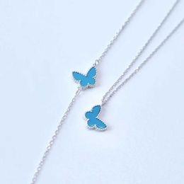 Designer High Version Van Butterfly Necklace 925 Sterling Silver Plated 18K Gold V Small Blue Fritillaria Bracelet Collar Chain