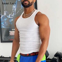 Men's Tank Tops Spring Summer Mens Tank Tops Hip Hop Solid Colour Slim Fit Elastic Ribbed Vest Top Strt Fashion Men Clothes Slveless Camisole Y240507