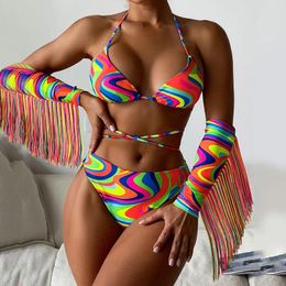 Women's Swimwear Bikinis Sets For Teens Womens Swimsuit Plus Size Sexy Fringe Candy Colour Bikini Foreign Trade Beach Outfits Women