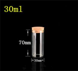 3070mm 30ml Glass Vials Jars Test Tube With Cork Stopper Empty Glass Transparent Clear Bottles Refillable2494811