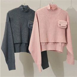 Fashion Two-piece Brand Sweaters Spring Women's New Knitwear Pocket Early Irregular Sweater Women Pink Collar High Pmxkd