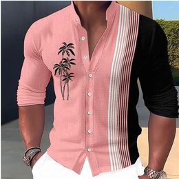Men's Casual Shirts 2024 Hawaiian Top Button Long Sleeve Stand Collar Seaside Outdoor Street Comfortable Soft Material Shirt 6XL