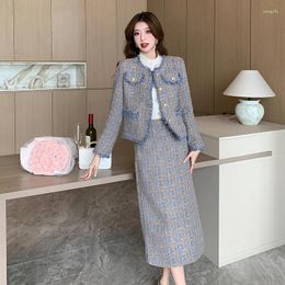 Work Dresses High Quality Winter Autumn Vintage Tassel 2 Piece Set Single Breasted Coat Midi Skirt Casual Women Suits Skirts