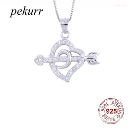 Pendants Pekurr 925 Sterling Silver Zircon Cupid's Arrow Heart Necklace For Women Moon Wedding Fine Jewelry Valentine Gift