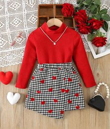 Clothing Sets Girl's Set Autumn/Winter Sweet Knitted Top Short Skirt For Girls Two Piece Fashionable Children's Red Sweater