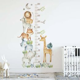 Stickers Watercolour Africa Animals Elephant Giraffe Tropical Leaves Height Growth Chart Wall Stickers Wall Ruller Nursery Wall Decals PVC
