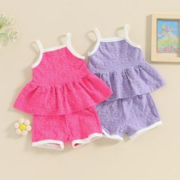 Clothing Sets Sleeveless Toddler Girls Clothes Cute Children Summer Outfits Fashion Flower Straps Tank Tops Elastic Waist Shorts 2Pcs Suit