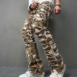 Men's Jeans Men Fashion Camouflage Stacked Spliced Slim Jeans Trousers Good Quality Male Camo Straight Casual Denim Pants Y240507