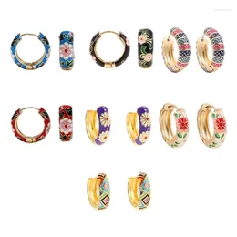 Hoop Earrings 652F Fashionable Dangle Round Circle Geometric Ear Rings Enamels Flower Buckles Accessories