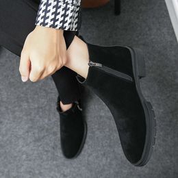 Black for Original Business Ankle Short Men's Formal Size 38-46 Suede Men Boots Winter Cowboy Boot