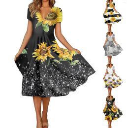 Casual Dresses Summer For Women Short Sleeve Swing Sundress Floral Print T-shirt Dress Elegant And Pretty Women's S