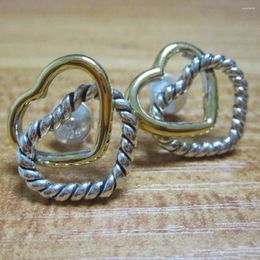 Stud Earrings Gold Plated Silver Jewelry Cable Heart Linked 925 Solid Sterling