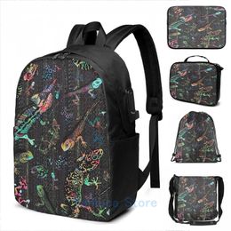 Backpack Funny Graphic Print DotFriends Night USB Charge Men School Bags Women Bag Travel Laptop