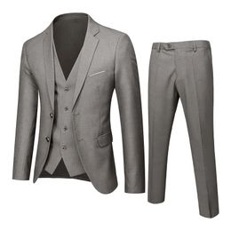 Men Blazers 3 Pieces Sets Business Suits Vest Pants Blue Coats Wedding Party Formal Elegant Jackets Korean Slim Suit 240422