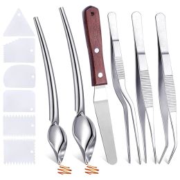 Utensils 12Pcs Stainless Steel Cooking Tweezers Precision Tongs Culinary Drawing Spoons Plastic Plating Wedge Set for Plates Decor