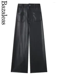 Women's Pants 2024 Basic Women Straight Trousers PU Wide Leg Faux Leather Official Bazaleas Store