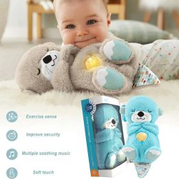 Blocks Breathing Otter Baby Sleep and Playmate Otter Musical Stuffed Plush Toy with Light Sound Newborn Sensory Baby Gifts Cat Toys