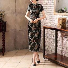 Casual Dresses Tradition Chinese Style Cheongsam Dress Sexy Side Slit Floral Print For Women Elegant Vintage Turtleneck Summer Robe