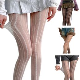 Women Socks Sexy Hollowed Lace Solid Pantyhose Stockings Vintage Rhombus Striped Geometric Jacquard Fishnet Tights Leggings