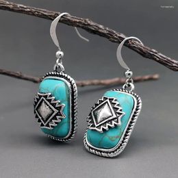 Dangle Earrings Vintage Silver Color Metal Aztec And Turquoise For Women Western Jewelry Wholesale