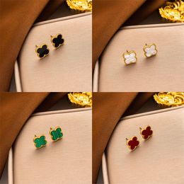 designer Clover Studs Earring Vintage Four Leaf Clover Charm Stud Earrings Back Mother-of-Pearl Stainl Steel Gold Studs Agate for Women wedding